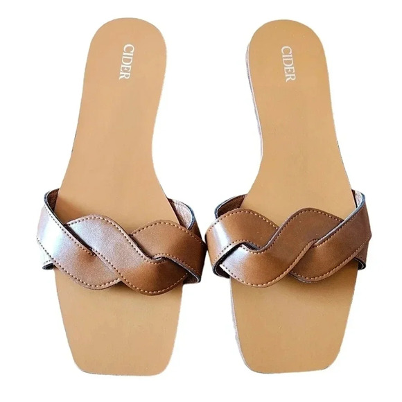 New Cider Santorini Summer Vacation Single Band Vegan Leather Slippers Brown 41. - Picture 7 of 9